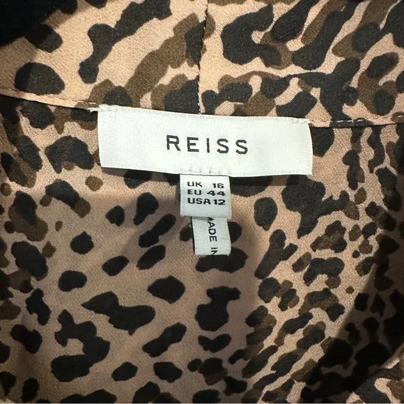 REISS Tora Cheetah Print Tie- Neck Boho Animal Print Blouse - Picture 6 of 8